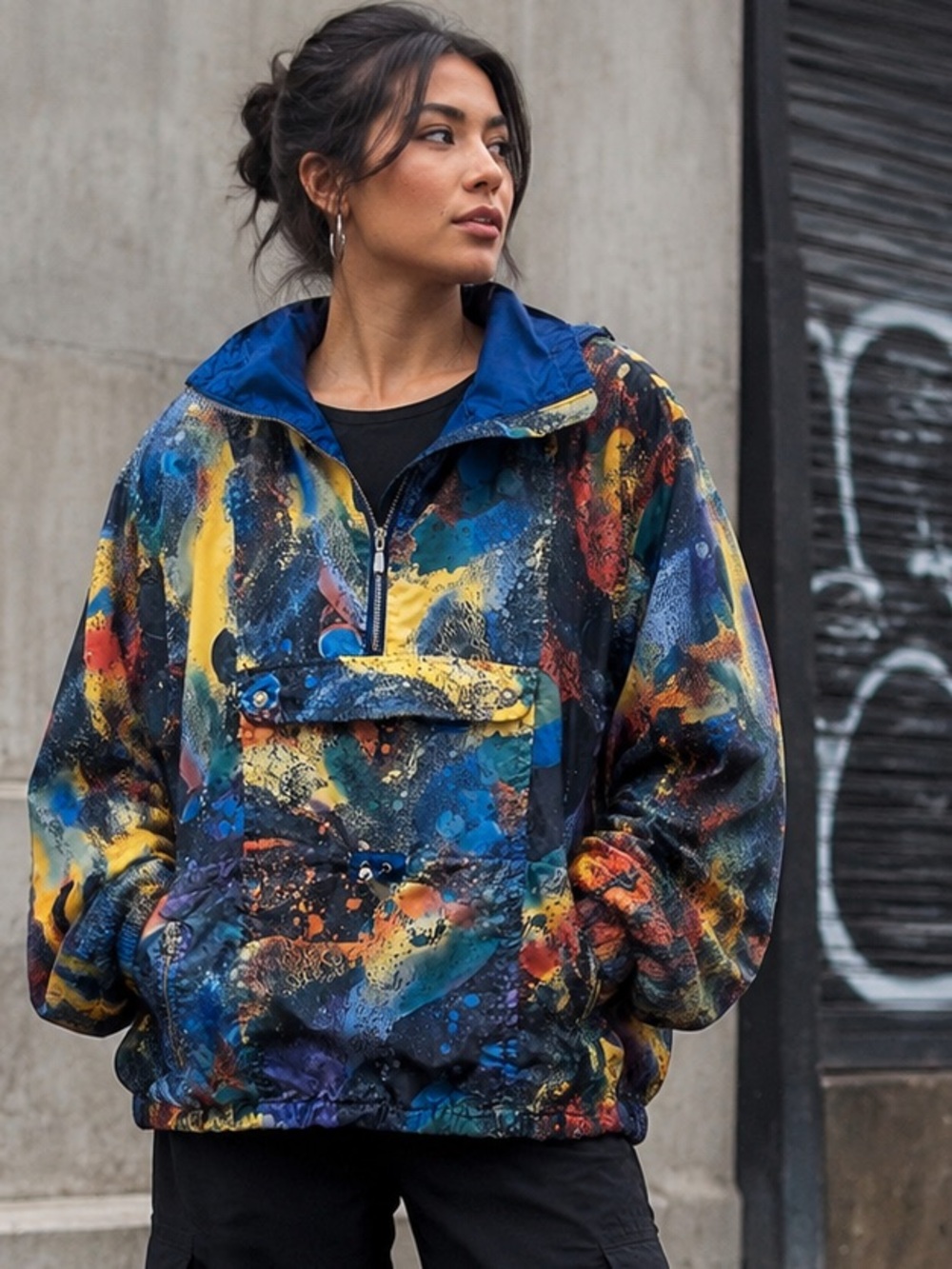 Rare Vintage Roffe Abstract Print Windbreaker Women’s Medium Made in USA